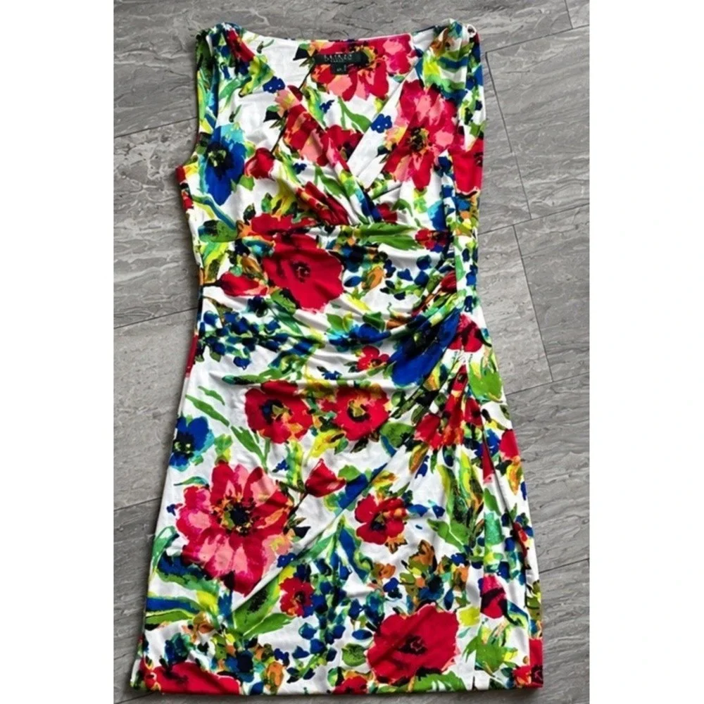 Lauren Ralph Lauren Women's Size 10 Sleeveless Floral Faux Wrap Sheath Dress